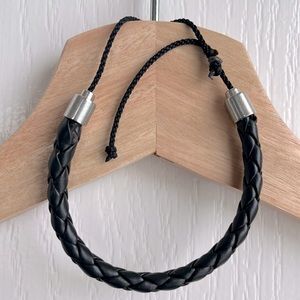 Black leather braided bracelet